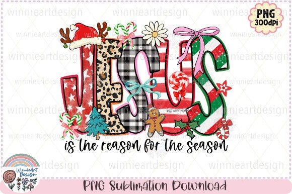 Jesus is the Reason Christmas Doodle PNG for T-Shirt Designs and Graphics